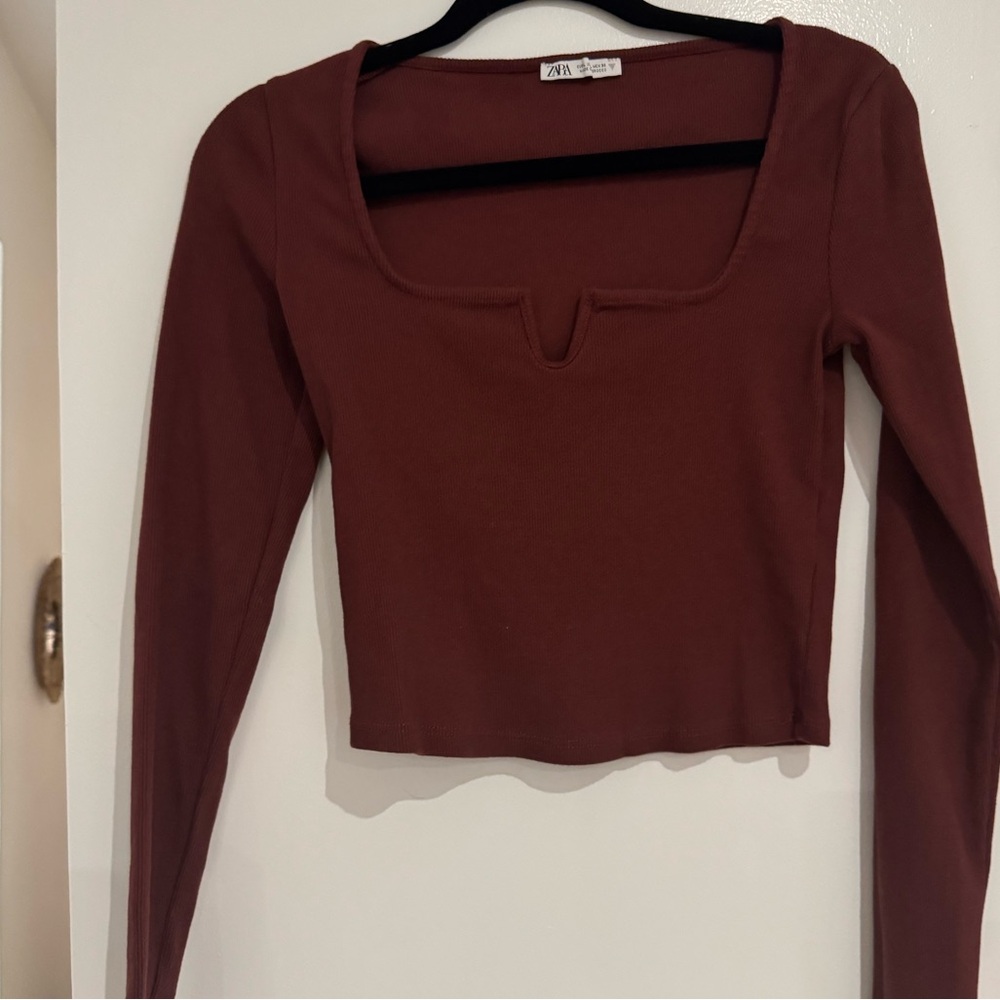Burgundy Zara square neck top